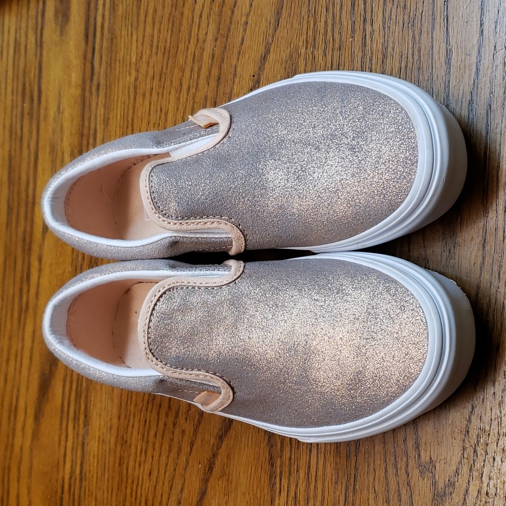 🎉HP🎉 Sparkly peach Vans slip on sneakers, size 2.5